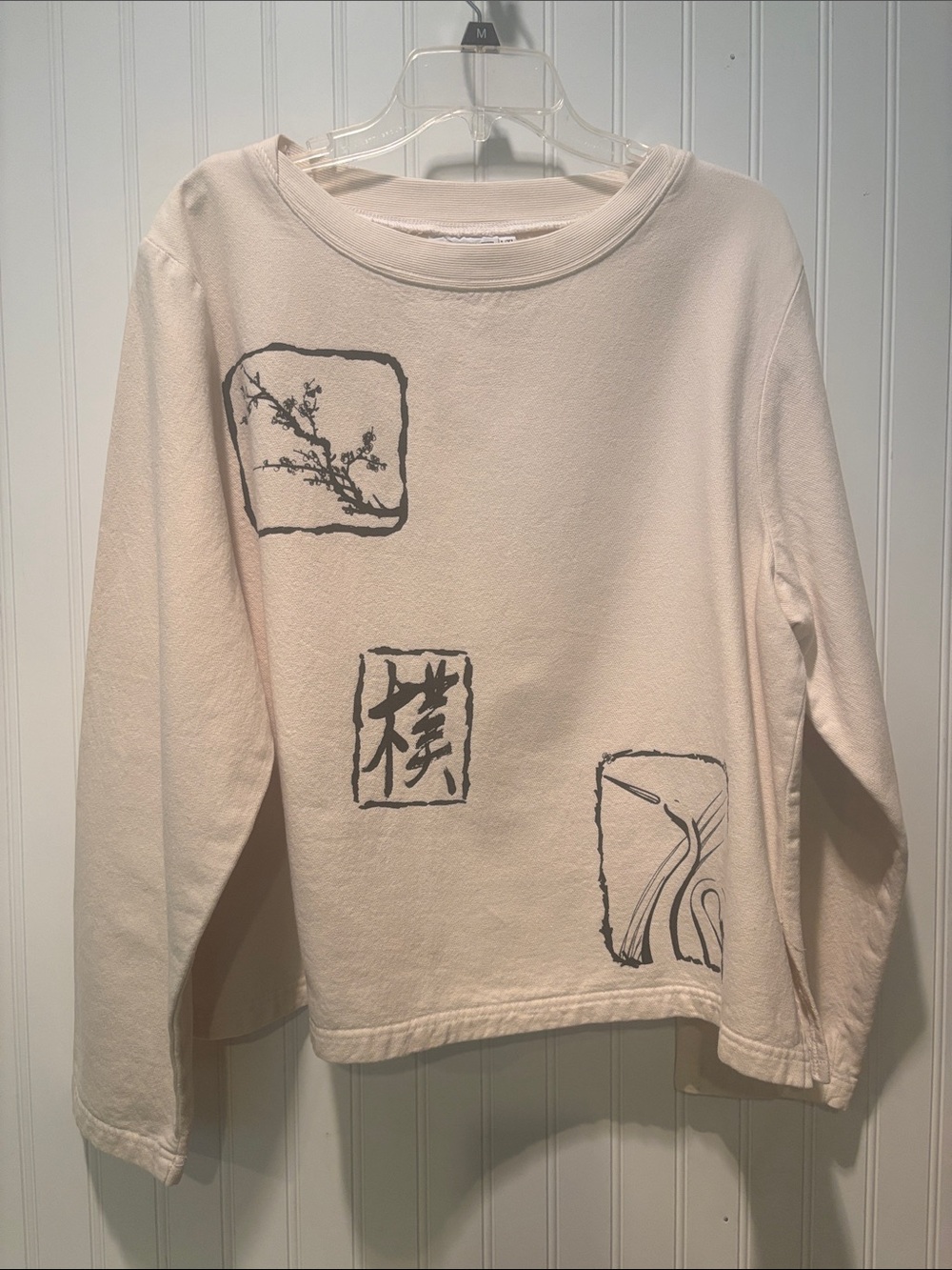 By Taylor Japanese Inspied Zen Graphics Cream 100 % Cotton Twill L/S Top Sz L/XL